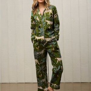 NWOT- Chic Green Leopard Print Pajama Set